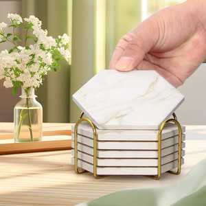 handmade <b>white</b> marble High Quality <b>coasters</b> <b>White</b> Natural Marble Stone <b>Coasters</b> Set - Product Image 1