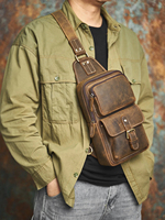 Sac bandoulière unisexe en cuir pleine fleur véritable style personnalisé, sacoche de poitrine en cuir Crazy Horse avec fermeture éclair, réutilisable, écologique, grande taille