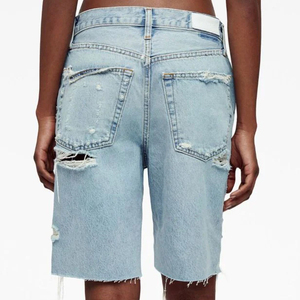 Pantalones cortos vaqueros personalizados OEM para mujer, pantalones cortos de lona transpirables personalizados para mujer, 100% pantalones cortos de algodón, pantalones cortos cargo lavados de mezclilla informales personalizados - Product Image 4