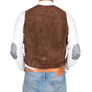 ATLANTIC Chaleco Anti-UV a prueba de viento de cuero de ante genuino marrón para hombre con cuello en V Cierre de cremallera de motocicleta de invierno - Product Image 3