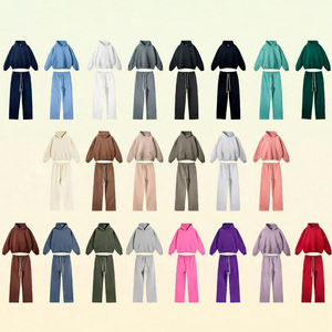 Hoogwaardige unisex plus size hoodie set, effen kleur, aangepast logo, casual 2-delige outfit voor heren - Product Image 2