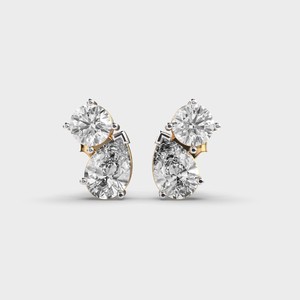 IGI Certified Round & Pear Cut Lab Grown Diamond Stud <b>Earrings</b> 14K Rose/Yellow/White Gold Two Stone Designer Diamond <b>Earrings</b> - Product Image 6