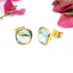 Vintage Verde Onyx Hydro Cuarzo Cojín Forma 6MM 22KGold Plated Bisel Ajuste Stud Pendiente Para Mujeres Joyería al por mayor Fiesta - Product Image 4