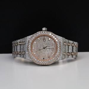 Montre de luxe Miyota en or rose avec moissanite, mouvement à quartz, entièrement sertie de diamants, bracelet en acier inoxydable, analogique, charme, mode unisexe - Product Image 1