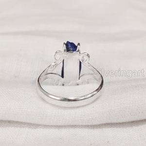 Bague pour femme en pierre brute, Lapis-lazuli naturel, style hippie, en fil, en argent sterling 925, pour Noël - Product Image 5