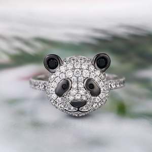 Jeulia Be Calm and Steady Cute Panda Sterling Silver <b>Ring</b> with Diamond - Product Image 5