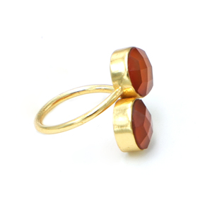 Dua แหวนพลอยคาลซิโดนีทรงกลมปรับได้ | เครื่องประดับแฮนด์เมดชุบทอง - Product Image 3