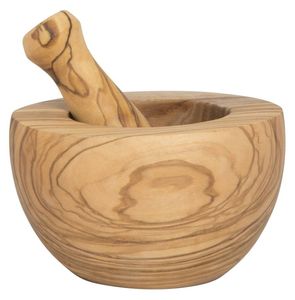 Mortero y mazo de madera que ofrece detalles artesanales refinados, ideal para el molido tradicional de especias aromáticas. - Product Image 3