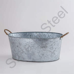 Bac à vin galvanisé avec poignée en fil avec Rassi pour bar et fêtes Bacs à boissons Refroidisseur de vin ovale de fête avec poignées - Product Image 1