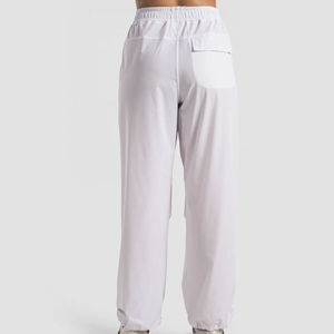 Pantalon décontracté taille haute en polyester pour femme, style streetwear personnalisé, coupe ample à jambe large, grandes tailles, OEM, blanc, pour filles - Product Image 4