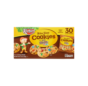 Galletas M&M's Bite Size de 45g. Los ingredientes incluyen lecitina de soja como emulsionante para una textura suave y una calidad consistente. - Product Image 1