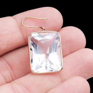 Boucles d'oreilles pendantes artisanales pour femmes, serties de topaze blanche naturelle, en or jaune massif 18 carats, certifiées IGI, bijoux classiques - Product Image 5