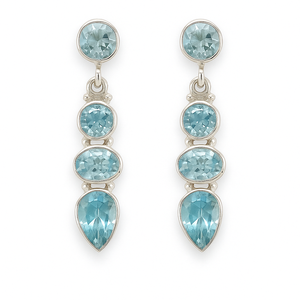 High Quality 925 Sterling <b>Silver</b> Rhodium Plated Bohemian Style Multi Shape Blue Topaz <b>Long</b> Danglers Women's <b>Earrings</b> Rhaya Gift - Product Image 2