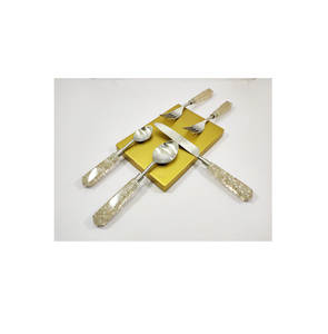 Couverts en laiton de style occidental Cuillère à dîner ronde faite à la main Manche en résine blanche Ensemble de couverts chic pour échantillon gratuit - Product Image 3