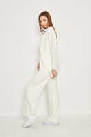 Conjunto de Suéter de Punto con Cuello en V para Mujer, Corte Holgado, Color Sólido, Pantalones Largos, Informal, Transpirable, de Algodón, para Todas las Temporadas