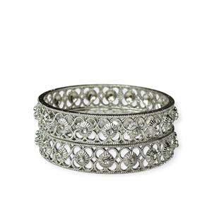 Silver Finish Floral Designer Bangles Elegant Bridal Wedding & Party Wear Premium Imitation Jewellery at Wholesale Price - Product Image 2