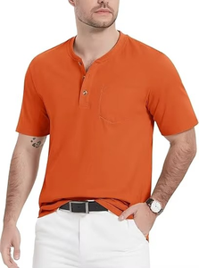 Chemises Henley pour hommes T-shirts à manches courtes avec poche T-shirts décontractés en coton Chemises unies vintage Mode estivale - Product Image 2