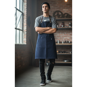 Tablier en jean réutilisable Detroit Cowboy – Robuste pour la cuisine, le nettoyage, les restaurants, les cafés, les mariages, les fêtes et Noël - Product Image 1