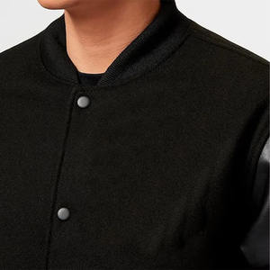 Chaqueta universitaria con logotipo personalizado, Mangas de cuero bordadas, chaqueta negra de béisbol universitario para parejas, chaqueta de hombre Letterman Varisty - Product Image 3