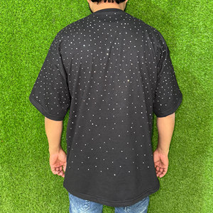 T-shirt en coton 100% pour homme, coupe ample, imprimé, manches courtes, logo personnalisé en strass, vêtements de yoga, fitness, streetwear - Product Image 2