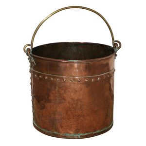 Authentic antique copper <b>coal</b> bucket featuring brass handle handcrafted design and old world charm for fireplace corner - Product Image 4