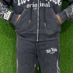 Survêtement en coton 100% uni à capuche, élastique, ajusté, décontracté, tendance, pour adultes, jogging - Product Image 3