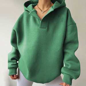 Jersey extragrande de lana de algodón 100% para mujer, Sudadera con capucha, manga larga suelta, bordado, estampado sólido, moda de otoño personalizada - Product Image 4