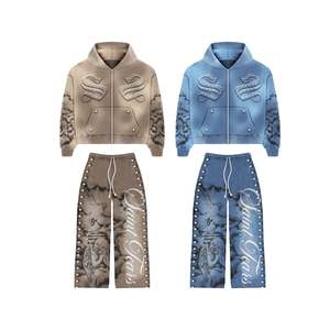 Sudadera con capucha y pantalones de chándal con estampado en 3D para hombre, conjunto informal de poliéster atlético, ajuste regular, estampado completo, lavado con ácido, diamantes de imitación - Product Image 2