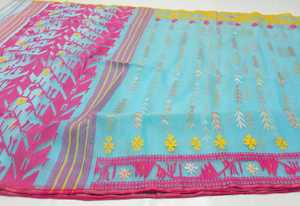 Nouveau Prix Exclusif Pas Cher Deshi Dhakai Jamdani Sharee pour Femme JAMDANI TISSU Bleu ROUGE VERT Doré Bleu Ciel du Bangladesh - Product Image 2