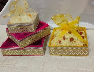 ชุดตะกร้าของขวัญคืนผลไม้แห้ง3ชิ้นชุด tokri หลากสีแฟนซีสำหรับพิธีอินเดียชากุนและพิธีกรรมใช้สำหรับทุกฟังก์ชั่นของอินเดีย - Product Image 2