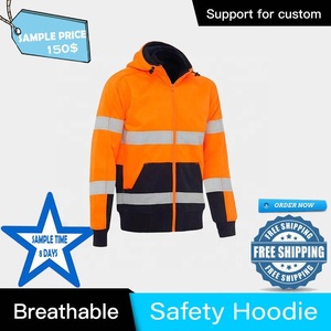 Mens Hi Vis Safety Fleece Hoodie Two Tone Fluorescent <b>Zip</b> up Sweatshirt Reflective Printing Workwear Custom Logo - Product Image 3