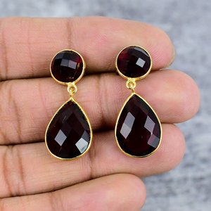 Pendientes colgantes de piedras preciosas de granate rojo Plata de Ley 925 chapados en oro hechos a mano en forma de pera pendientes llamativos bohemios-para regalo de fiesta - Product Image 2