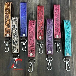New Elegant Luxury Genuine Cow Leather Wristlet Keychain Personalized Hand Tooled Floral Design <b>Car</b> Key Holder <b>Gift</b> <b>for</b> Women - Product Image 1