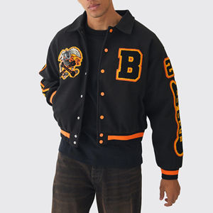 Blouson aviateur universitaire vintage avec logo personnalisé pour hommes en laine/viscose 100% coton brodé à capuche pour l'hiver à col montant - Product Image 1