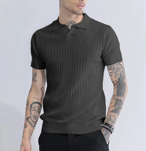 Polo de Golf de Manga Corta con Cuello Tipo Johnny de Secado Rápido para Hombre, Servicio OEM, Pique 50% Algodón/50% Poliéster 220 GSM - Product Image 2