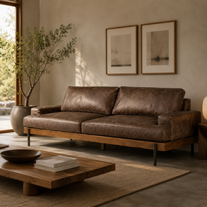 Sofá Seccional de Dos Plazas Crackle Wood, Estilo Moderno de Mediados de Siglo, Estructura de Madera Genuina, Móvil, Lavable, Muebles para el Hogar - Product Image 1