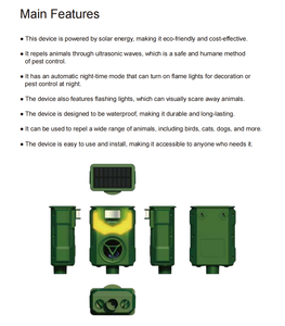 جهاز مبيد للحيوانات بالموجات فوق الصوتية يعمل بالطاقة الشمسية في الهواء الطلق جهاز إنذار للعين مع حساس لحيوان القط والكلب والأرنب والغزلان السناجب - Product Image 2