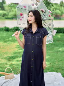 Vestido de Maternidad de Mezclilla V1425 para Mujeres Embarazadas, Seda Suave y Fresca con Propiedades Absorbentes del Sudor, 2 Bolsillos en el Pecho y Bolsillos Laterales - Product Image 5