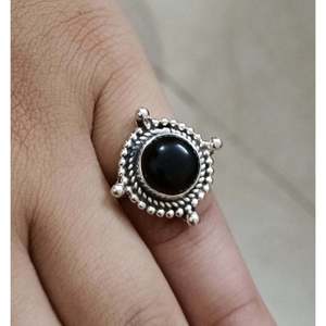 Handmade 925 Sterling Silver <b>Boho</b> <b>Ring</b> for Women Natural Black Onyx & Black Gemstone Cut Agate Stone Black Onyx Silver <b>Ring</b> - Product Image 6