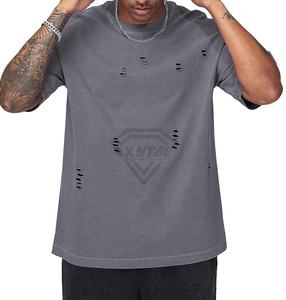 T-shirt vintage lavé à l'acide avec logo personnalisé T-shirt surdimensionné vierge épais 100% coton T-shirt pour hommes lourds - Product Image 1