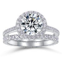 Ensemble de bagues de mariage de luxe en argent sterling avec diamant moissanite de 1,5 ct 2 ct 8 mm de forme ronde personnalisée avec halo VVS1 IGI pour femmes