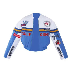 2024 Vintage Letterman recadrée veste en cuir PU pour femmes coupe-vent printemps Streetwear Plus course moto Auto course porter - Product Image 1