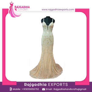 Rajgadhia ชุดราตรีลูกปัดงานแฮนด์เมดชุดราตรีชุดราตรีชุดราตรียาวแฟนซียาวถึงพื้นแขนกุด - Product Image 2