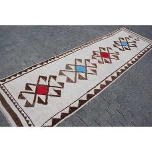 Vintage Turkish <b>Rug</b>, 3.3x11.1 ft <b>Runner</b> <b>Rug</b>, White Herki Floral <b>Rug</b> - Product Image 3