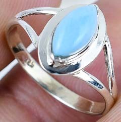 Anillo de Plata de Ley 925 hecho a mano, corte Marquesa Chapado en plata vintage con piedras preciosas naturales de Larimar para bodas y fiestas - Product Image 4