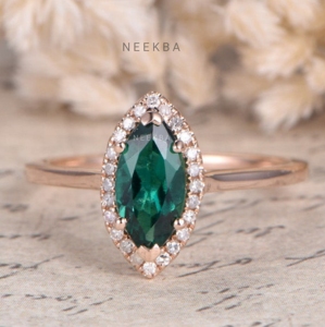 Anillo de Esmeralda cultivado en laboratorio de corte Marquesa de 5*10mm, anillo de Plata de Ley 925 verde esmeralda, anillo solitario en forma de marquesa de La India - Product Image 6