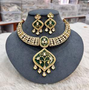 Ensemble collier Moissanite Polki avec pierre Monalisa pour femme Ensemble collier de luxe parfait pour toutes les occasions - Product Image 6