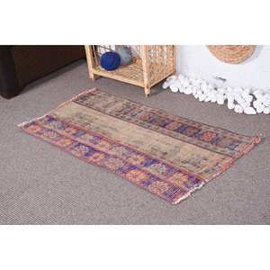<b>Vintage</b> Turkish Classic Beige Wool <b>Rug</b> 2 X 3.7ft Handmade Plush Carpet Patchwork Design for Living Rectangular Hallway New Latex - Product Image 1