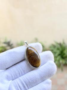 Elegante Amuleto de 3 CM, Plata de Ley 925, Ojo de Tigre Natural, Corte Ovalado Cabujón, Engaste de Bisel, Piedra Preciosa, Estilo Bohemio, Solitario - Product Image 5