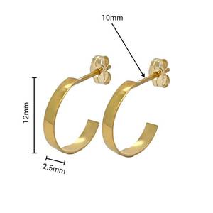 Pendientes de aro de moda de 12mm para mujer Pendientes de aro planos de oro de 14K - Product Image 3